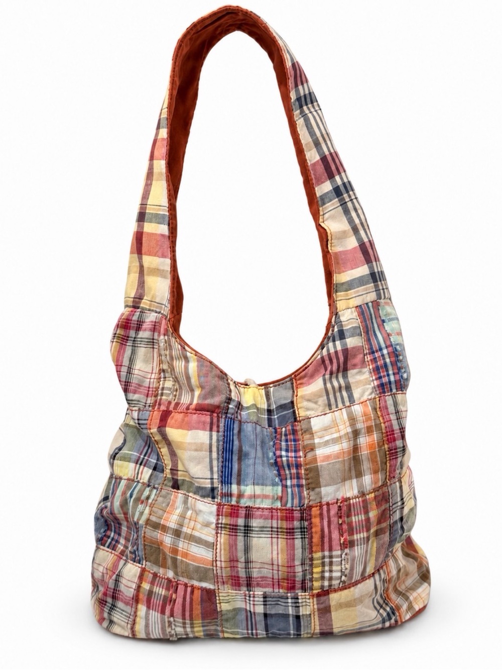 Madras Patchwork Plaid Fall Market Carryall Hobo Shoulder Bag